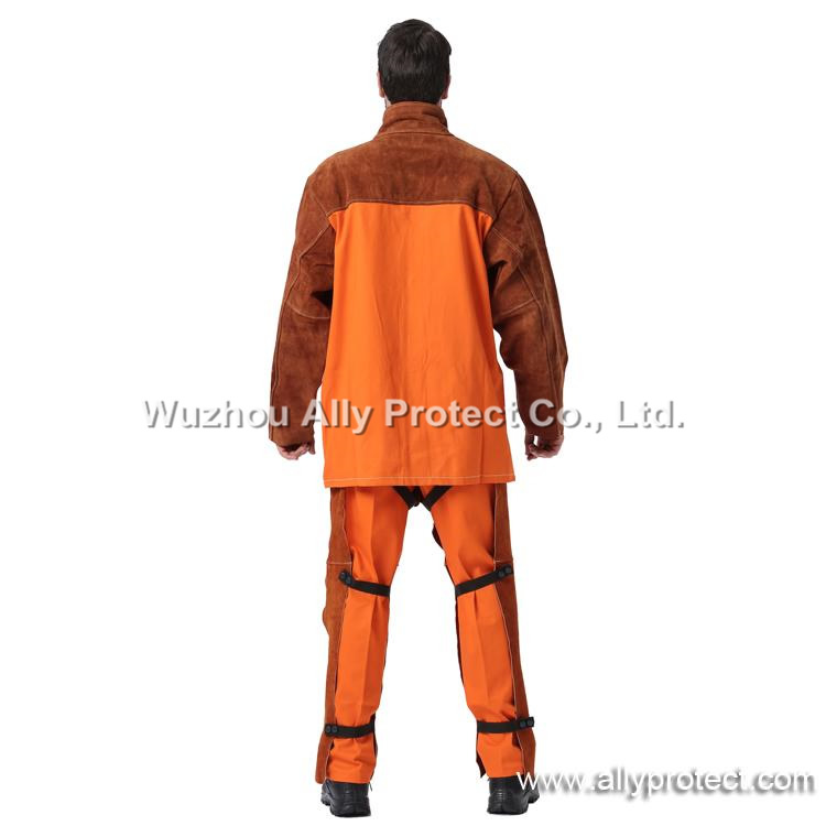 AP-3080 Coffee Leather & Orange FR Sateen Welding Jacket
